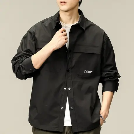 男士黑色长袖衬衫男高级感痞帅工装衬衣港风休闲外套2023新款秋季商品大图