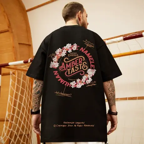 2024新款短袖男潮国潮中国风男装潮牌T恤宽松潮流大码五分袖半袖商品大图