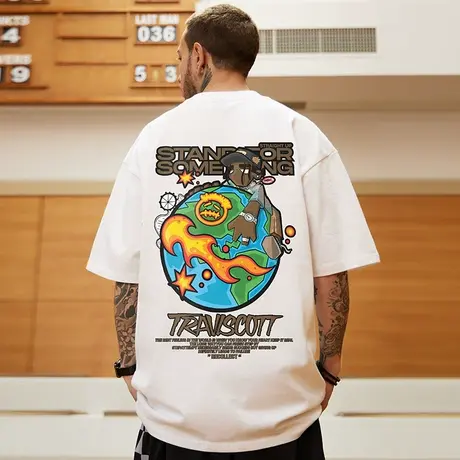 美式重磅复古潮牌短袖T恤大码男装加肥加大潮流胖子宽松男款半袖图片