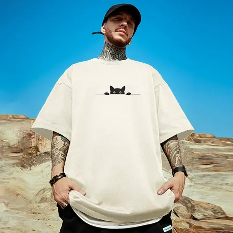 300g重磅美式情侣短袖t恤街头大码男装圆领纯棉简约胖子半袖潮流商品大图