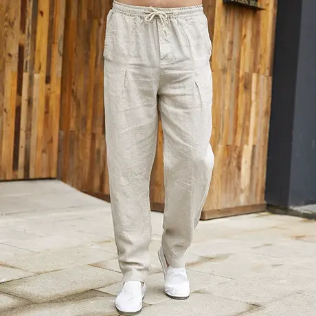 亚麻裤男宽松哈伦裤男士休闲裤夏季薄款剌绣中国风男装裤子束脚裤图片