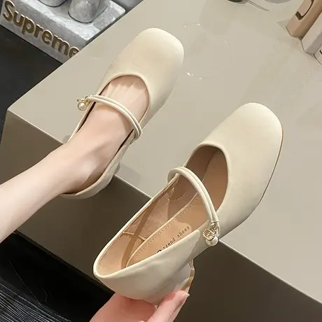 仙女风玛丽珍鞋女鞋子2023年春秋新款百搭单鞋女粗跟中跟浅口皮鞋商品大图