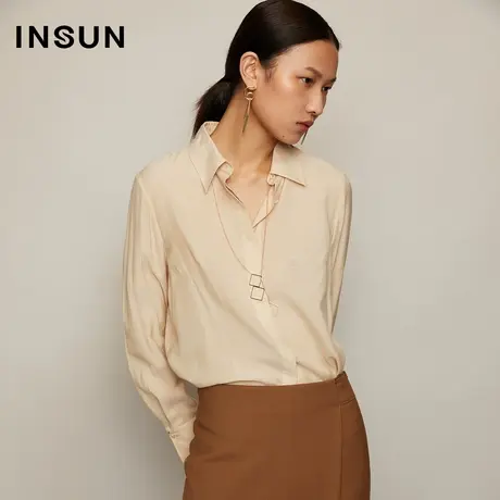 恩裳春秋季设计师联名款都市摩登醋酸纯色长袖衬衫上衣图片