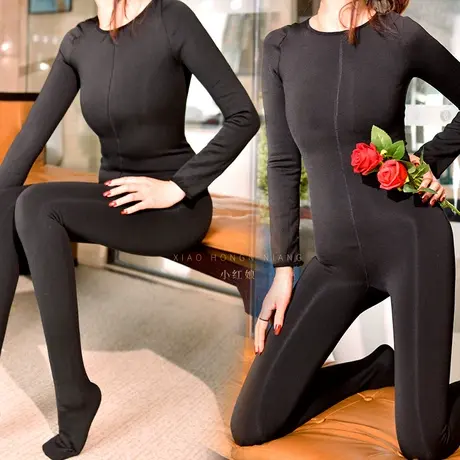 冬款加绒加厚连身袜全包紧身衣长袖拉链大码黑丝连体袜全身丝袜女商品大图