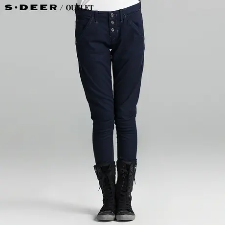 sdeer圣迪奥女装春装拼接做褶长裤牛仔裤3380885商品大图