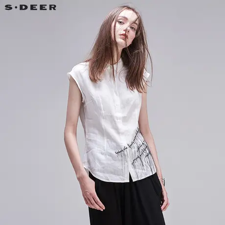 sdeer圣迪奥设计感字母绣花无袖圆摆衬衫S17280675图片