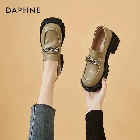 达芙妮大头小皮鞋女英伦风夏季宽头高跟乐福厚底中跟春夏薄款单鞋图片