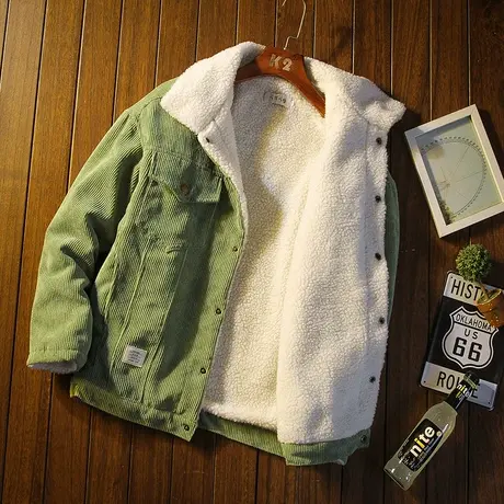 翻领男士羊羔毛夹克2023冬季加绒加厚新款潮流纯色百搭加大码外套商品大图