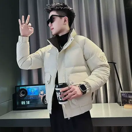 棉衣男时尚韩版修身冬装立领棉服高级感潮牌短款工装口袋棉袄外套图片