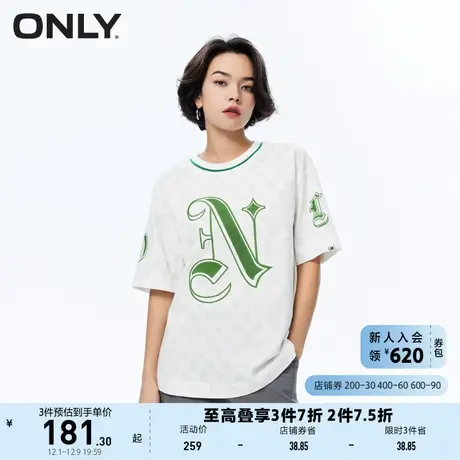 ONLY奥莱2023夏季新款学院风字母减龄印花宽松短袖T恤商品大图