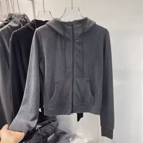 双拉链设计感小众连帽卫衣女秋冬季德绒保暖韩版拉链开衫宽松上衣商品大图