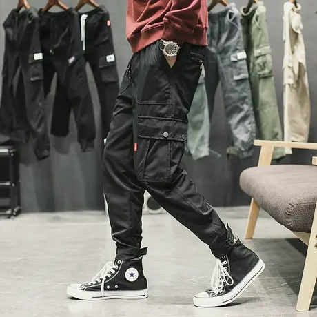 束脚裤男士长裤ins工装裤潮牌裤子秋季九分裤嘻哈宽松cargo休闲裤商品大图