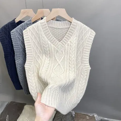 2024年春季新款背心女针织马甲百搭无袖毛衣春秋外搭叠穿V领上衣商品大图