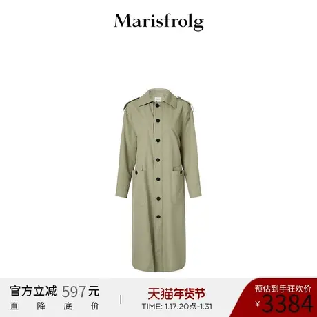 【经典版】玛丝菲尔22年春季新款军绿色中长款风衣外套英伦风女装商品大图