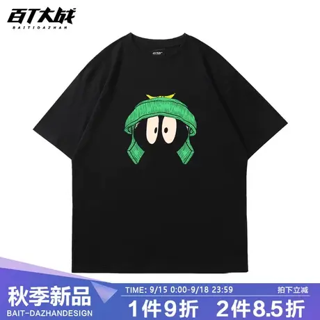 古着小众潮牌趣味印花T恤复古做旧短袖美式休闲情侣重磅纯棉上衣商品大图