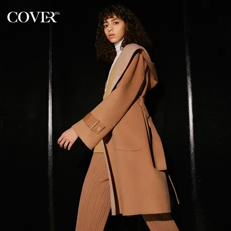 COVER2023冬季双面连帽羊绒羊毛毛呢大衣图片