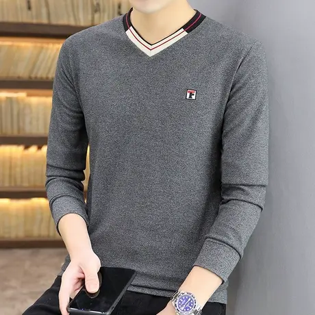 2022新款长袖t恤男秋装韩版v领打底衫秋季秋衣体桖男装潮流上衣服商品大图