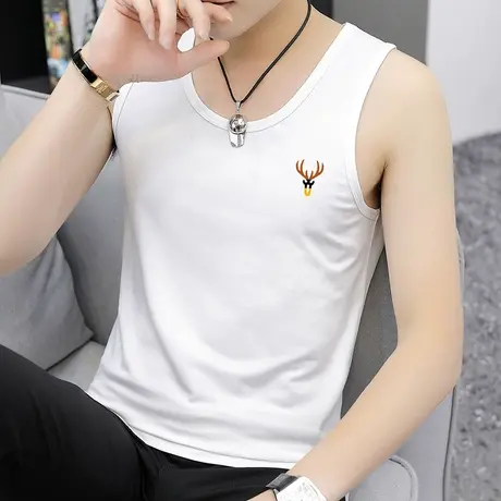 莫代尔白色背心男夏季健身跨栏运动坎肩冰丝速干无袖t恤吊带外穿商品大图