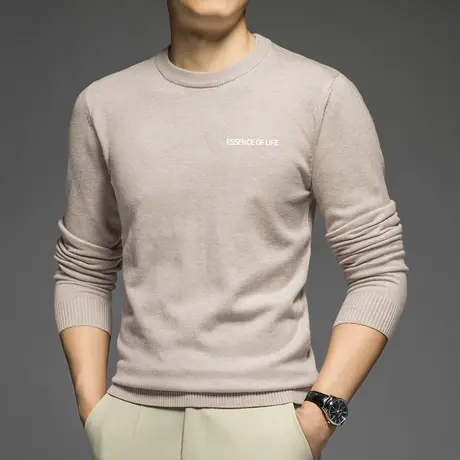 男士毛衣2023新款秋冬季圆领针织衫内搭打底衫毛线衣潮流印花毛衫图片