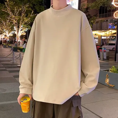 港风复古德绒针织衫男春秋季半高领长袖内搭潮流纯色套头打底衣服商品大图