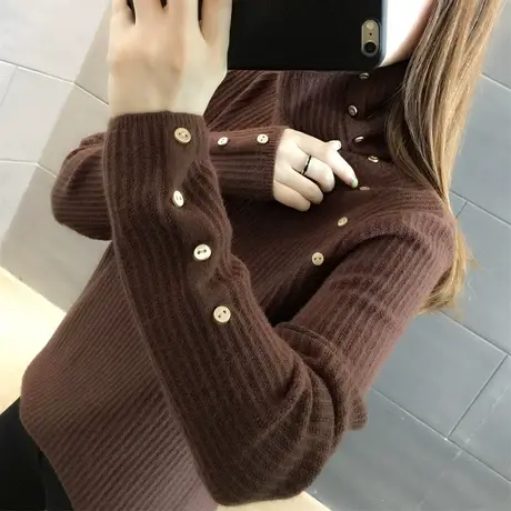 2023秋冬新款高领毛衣女套头针织衫女打底衫内搭洋气堆堆领毛衣女图片