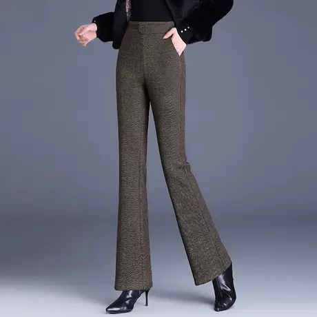 厚实毛呢长裤喇叭裤女秋冬2023新款高腰修身通勤微喇职业休闲裤子商品大图