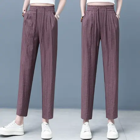 冰丝哈伦裤子女夏薄款松紧八分抽绳凉凉裤新款大码褶皱直筒休闲裤图片