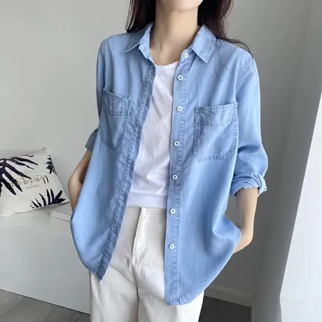 休闲仔衬衫女薄款设计感小众2023春夏新款叠穿宽松上衣轻薄衬衣图片