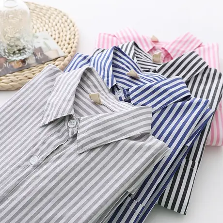 蓝色竖条纹衬衫女早秋2020新款复古港味宽松百搭设计感小众上衣潮商品大图