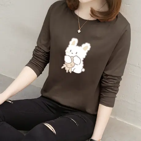 2022早秋纯棉长袖t恤女内搭舒适减龄打底衫ins潮宽松显瘦学生上衣商品大图