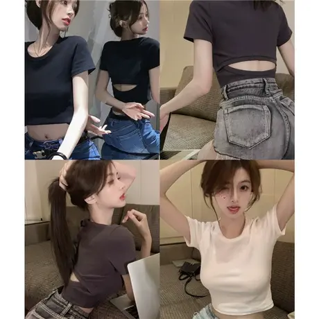 辣妹设计感心机露背紧身短袖t恤女夏季新款修身性感上衣女短款ins商品大图