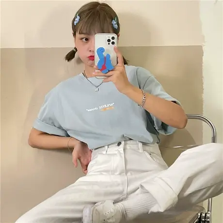 盐系少女温柔风2023新款韩版夏装宽松百搭ulzzang纯棉短袖T恤女图片