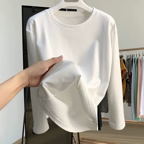 秋冬高级感德绒打底衫女大码胖mm显瘦ins潮加绒白色长袖内搭上衣图片