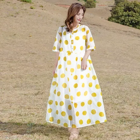 2019夏季新款女装宽松裙子波点连衣裙波西米亚长裙沙滩裙海边度假图片