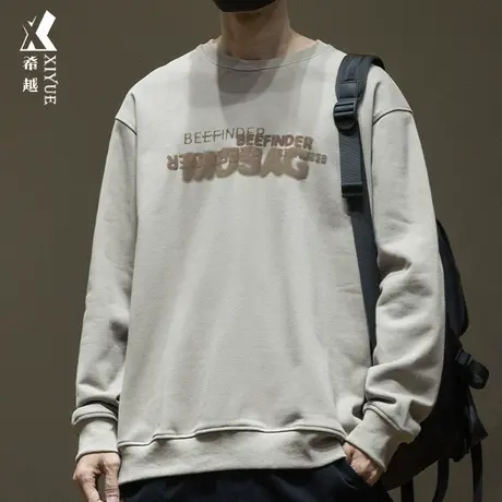 希越美式重磅套头卫衣男发泡字母印花秋季宽松大码潮流百搭打底衫商品大图