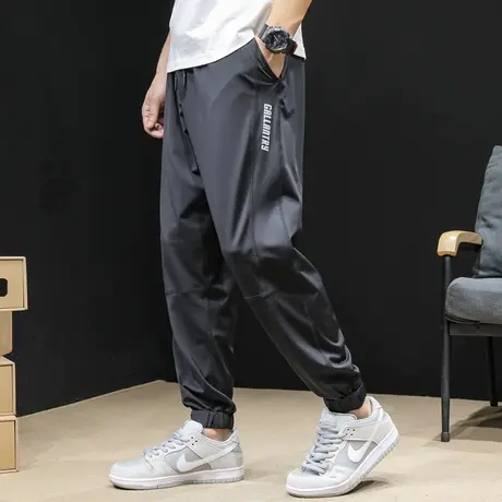 冰丝运动休闲裤男夏季薄款宽松大码束脚速干空调九分裤子2022新款商品大图
