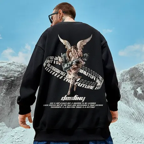 oversize港风圆领胖子卫衣男潮牌ins潮流大码男装加绒秋冬季外套商品大图