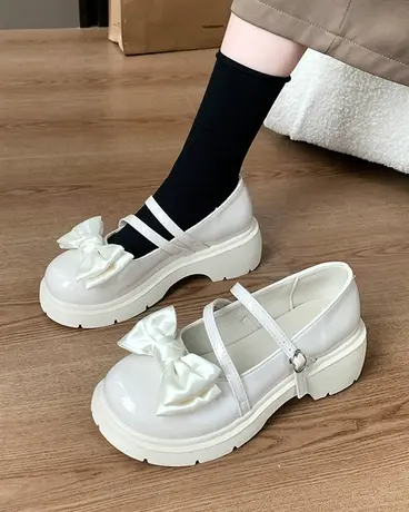 日系甜美蝴蝶结松糕鞋子女2023新款夏季厚底玛丽珍配裙子jk单鞋潮商品大图