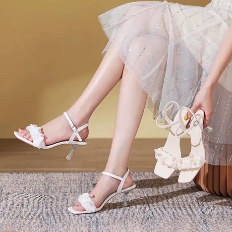 百翎2023夏季新款细跟凉鞋仙女风高跟设计师款女鞋子商品大图