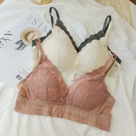 美背内衣女无钢圈小胸聚拢胸罩收副乳防下垂调整型性感蕾丝文胸薄图片