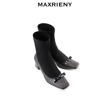 MAXRIENY精致轻奢感方头格利特贴腿靴新款女鞋高级气质感图片