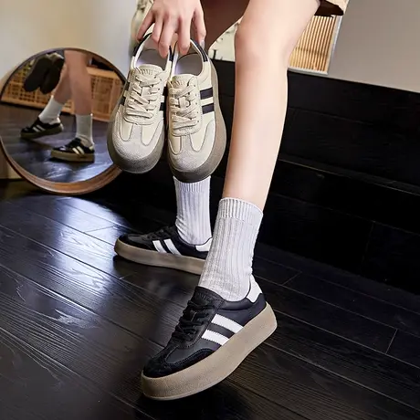 真皮德训鞋阿甘鞋小白鞋2025春夏新款板鞋厚底单鞋运动女休闲女鞋图片