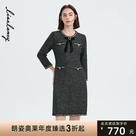 朗姿集团奥莱冬季新款连衣裙法式优雅钻饰通勤针织连衣裙图片