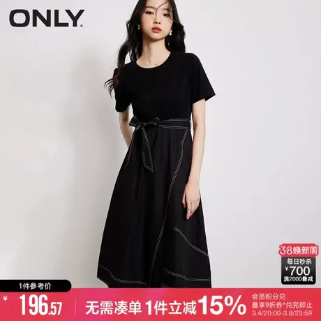 ONLY秋季气质别致独特假两件中长裙收腰显瘦黑色连衣裙女图片