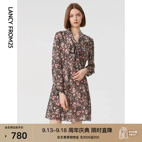 朗姿法式高级感复古碎花显瘦连衣裙2023春秋季新款独特别致裙子女图片