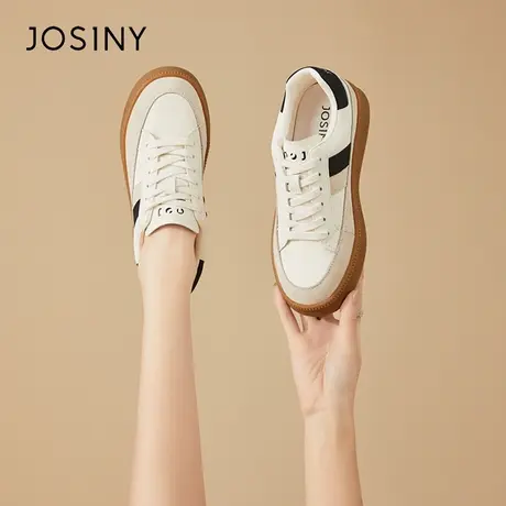 Josiny/卓诗尼复古休闲板鞋女2024春季新款厚底德训鞋拼色阿甘鞋商品大图
