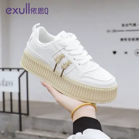 exull/依思Q休闲鞋女新款2024春秋款透气韩版饼干鞋厚底拼接板鞋商品大图