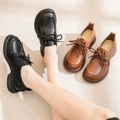 真皮软底妈妈鞋舒适春秋新款中老年人皮鞋女系带防滑鞋子平底女鞋图片