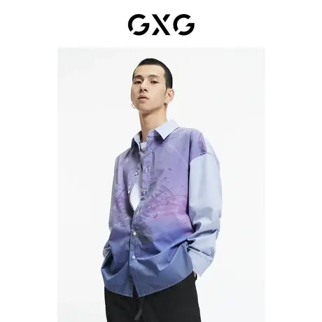 GXG男装 秋季紫色时尚潮流休闲百搭印花翻领衬衫潮GC103003G商品大图
