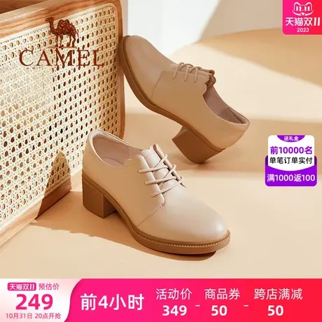 骆驼女鞋2023秋季新款英伦风复古小皮鞋女士真皮粗跟休闲通勤单鞋图片